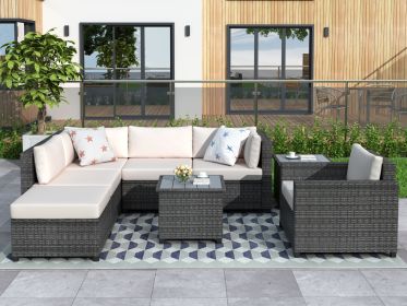 8 Piece Rattan Sectional Seating Group with Cushions;  Patio Furniture Sets;  Outdoor Wicker Sectional