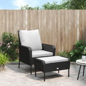 Patio Chair with Footstool Black Poly Rattan