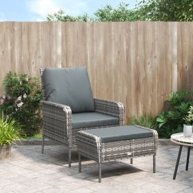 Patio Chair with Footstool Gray Poly Rattan