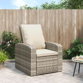 Patio Reclining Chair with Cushions Light Brown Poly Rattan