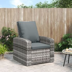 Patio Reclining Chair with Cushions Gray Poly Rattan