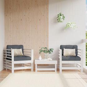 Patio Chairs with Cushions 2 pcs White Solid Wood Pine