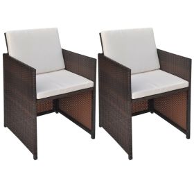 Patio Chairs 2 pcs with Cushions and Pillows Poly Rattan Brown