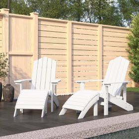 Patio Adirondack Chairs 2 pcs with Footstools HDPE White