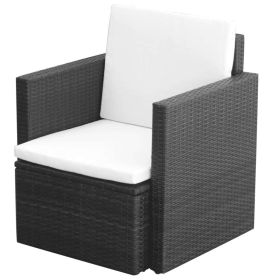 Patio Chair with Cushions and Pillows Poly Rattan Black