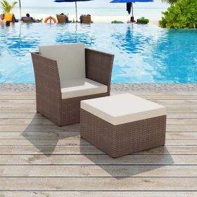 Patio Chair with Stool Poly Rattan Brown