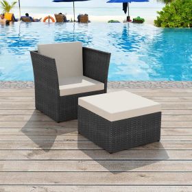 Patio Chair with Stool Poly Rattan Black