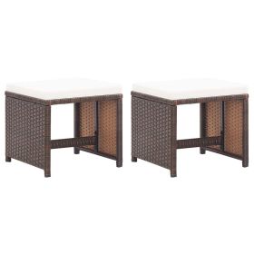 Patio Stools 2 pcs with Cushions Poly Rattan Brown