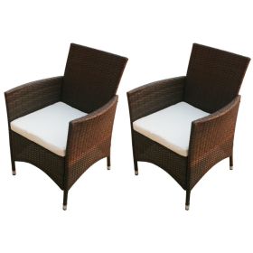 Patio Chairs 2 pcs Poly Rattan Brown