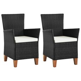 Patio Chairs with Cushions 2 pcs Poly Rattan Black