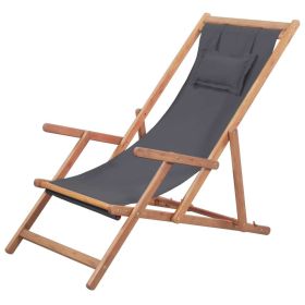 Folding Beach Chair Fabric and Wooden Frame Gray