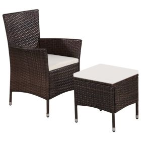 Patio Chair and Stool with Cushions Poly Rattan Brown