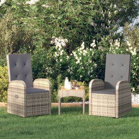 Reclining Patio Chairs 2 pcs with Cushions Poly Rattan Gray