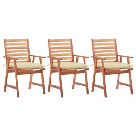 Patio Dining Chairs 3 pcs with Cushions Solid Acacia Wood