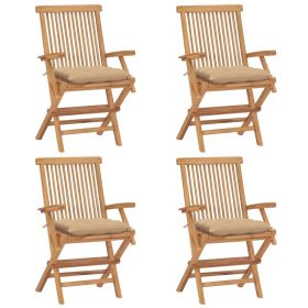 Patio Chairs with Beige Cushions 4 pcs Solid Teak Wood