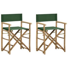 Folding Director's Chairs 2 pcs Green Bamboo and Fabric