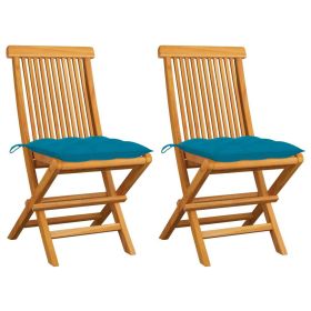 Patio Chairs with Light Blue Cushions 2 pcs Solid Teak Wood