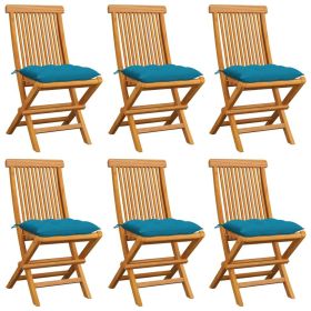 Patio Chairs with Light Blue Cushions 6 pcs Solid Teak Wood