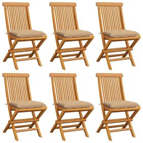 Patio Chairs with Beige Cushions 6 pcs Solid Teak Wood