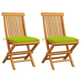 Patio Chairs with Bright Green Cushions 2 pcs Solid Teak Wood