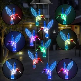 Outdoor Solar Wind Chime Lamp Hummingbird Butterfly Ball Wind Chime Garden Decoration (Option: Blue bird-Black shell lamp holder)