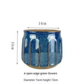 Nordic Simple Striped Flower Pot Green Plant Pot (Option: Royal Blue-14X13cm)