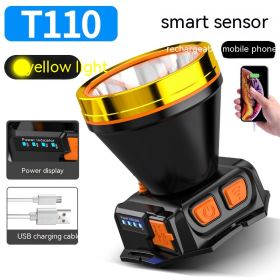 Outdoor Strong Light LED Remote Sensing Headlamp Night Fishing Waterproof Head-mounted Camping Fishing Miner's Lamp (Option: T110 Yellow Light)