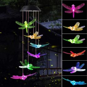 Outdoor Solar Wind Chime Lamp Hummingbird Butterfly Ball Wind Chime Garden Decoration (Option: Dragonfly-Black shell lamp holder)