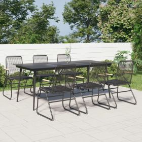 7 Piece Patio Dining Set Black PVC Rattan (Color: Black)