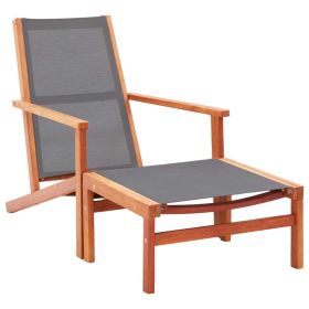 Patio Chair with Footrest Gray Solid Wood Eucalyptus and Textilene (Color: gray)