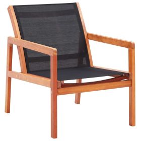 Patio Lounge Chair Black Solid Wood Eucalyptus and Textilene (Color: Black)