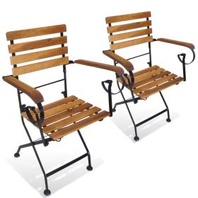 Folding Patio Chairs 2 pcs Steel and Solid Wood Acacia (Color: Brown)