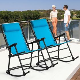 Outdoor Patio Headrest Folding Zero Gravity Rocking Chair (Color: turquoise)