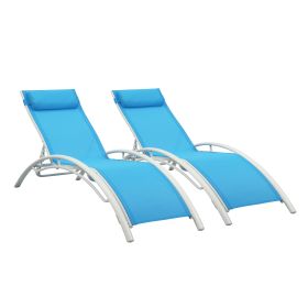 (Only for Pickup)Reclining Sun Lounger Set (Set of 2) (Color: Blue)