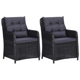 Patio Chairs 2 pcs with Cushions Poly Rattan Black (Color: Black)