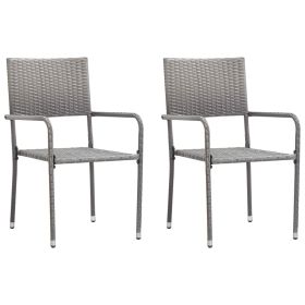 Patio Dining Chairs 2 pcs Poly Rattan Gray (Color: Black)