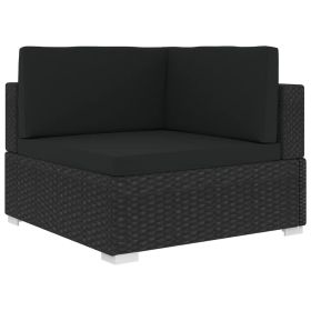 Sectional Corner Chair with Cushions Poly Rattan Black (Color: Black)