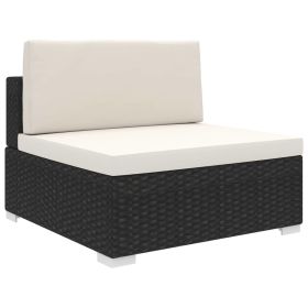 Sectional Middle Seat with Cushions Poly Rattan Black (Color: Black)