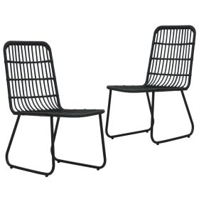 Patio Chairs 2 pcs Poly Rattan Black (Color: Black)