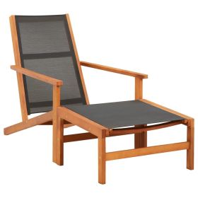 Patio Chair with Footrest Solid Eucalyptus Wood and Textilene (Color: Black)