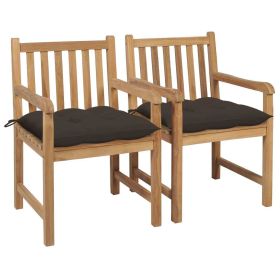 Patio Chairs 2 pcs with Taupe Cushions Solid Teak Wood (Color: Brown)