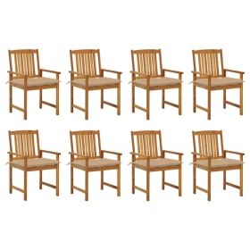 Patio Chairs with Cushions 8 pcs Solid Acacia Wood (Color: Brown)