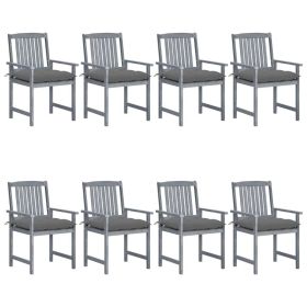 Patio Chairs with Cushions 8 pcs Solid Acacia Wood Gray (Color: Grey)