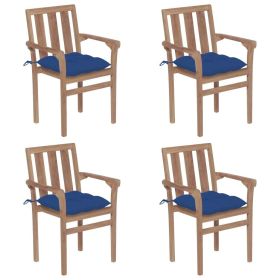 Stackable Patio Chairs with Cushions 4 pcs Solid Teak Wood (Color: Brown)