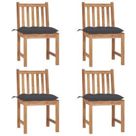 Patio Chairs 4 pcs with Cushions Solid Teak Wood (Color: Brown)