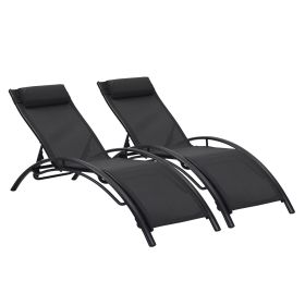 (Only for Pickup)Reclining Sun Lounger Set (Set of 2) (Color: Black)