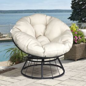 Papasan Chair;  360-degree Swivel Outdoor Papasan Chair with Beige Cushion and Durable Frame;  Comfy Circle Lounge Moon Chair (Color: Beige)