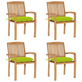 Stacking Patio Chairs with Cushions 4 pcs Solid Teak Wood (Color: Brown)