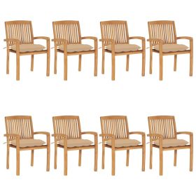 Stacking Patio Chairs with Cushions 8 pcs Solid Teak Wood (Color: Brown)