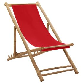 Deck Chair Bamboo and Canvas Red (Color: Red)